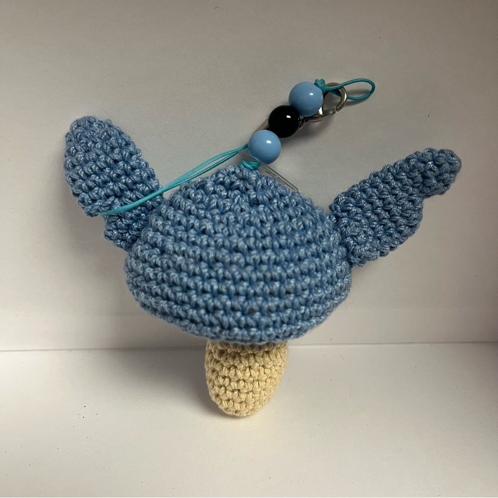 STITCH Blue Knit Mushroom Charm Keychain Tokyo Disney Store Blue